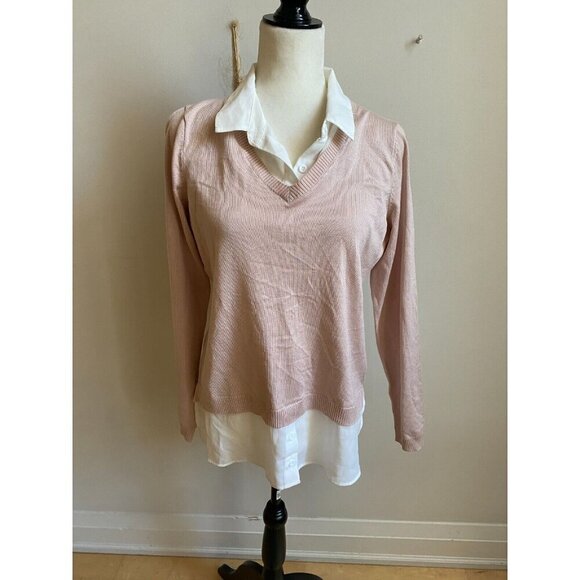 Adrianna Papell BNWOT  sweater women sz Medium NEW twofer collared - Picture 2 of 6